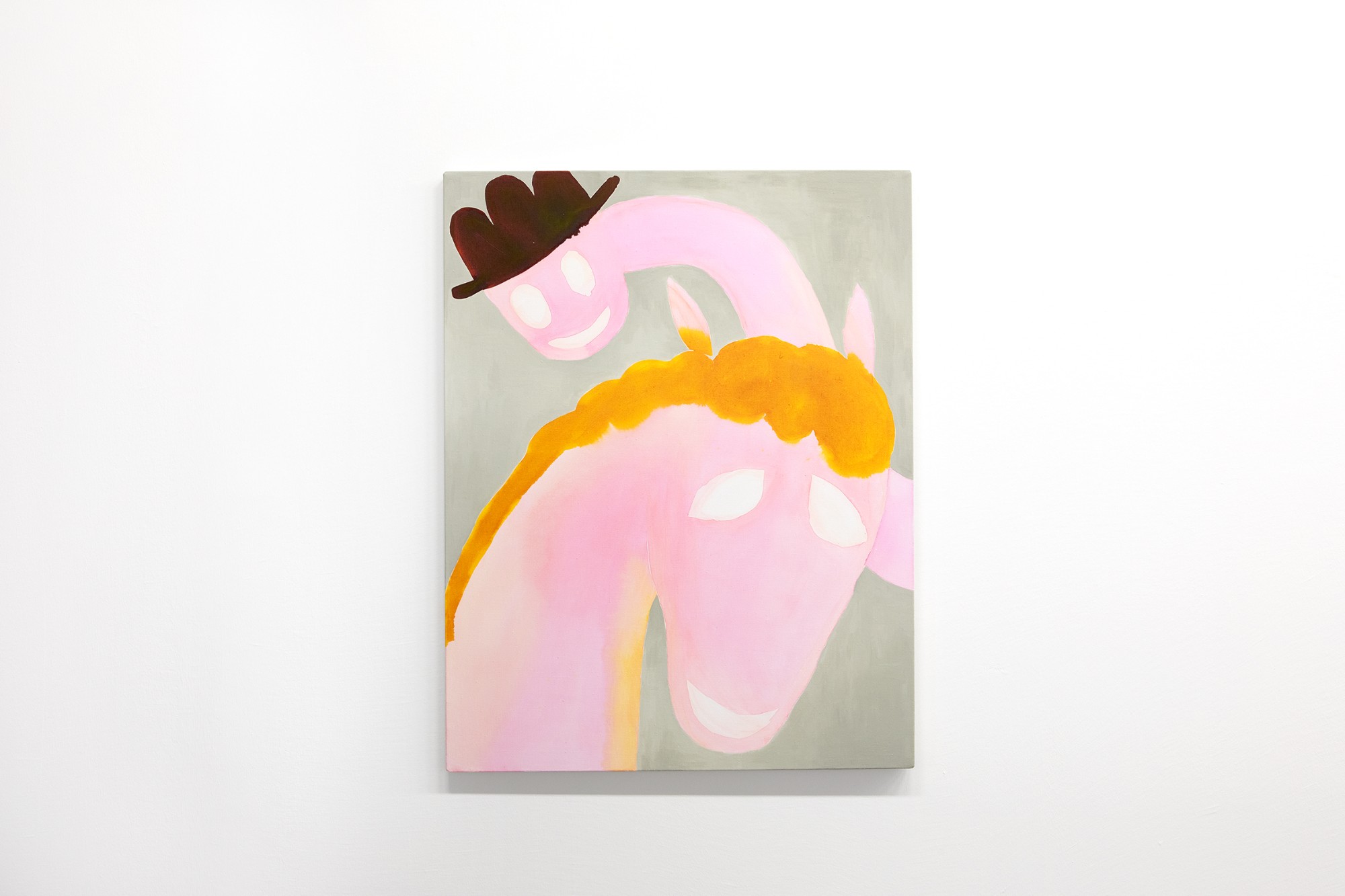 Sarah Bogner, Zwei graue Freunde, 2022, egg tempera, ink on canvas, 105 x 82 cm