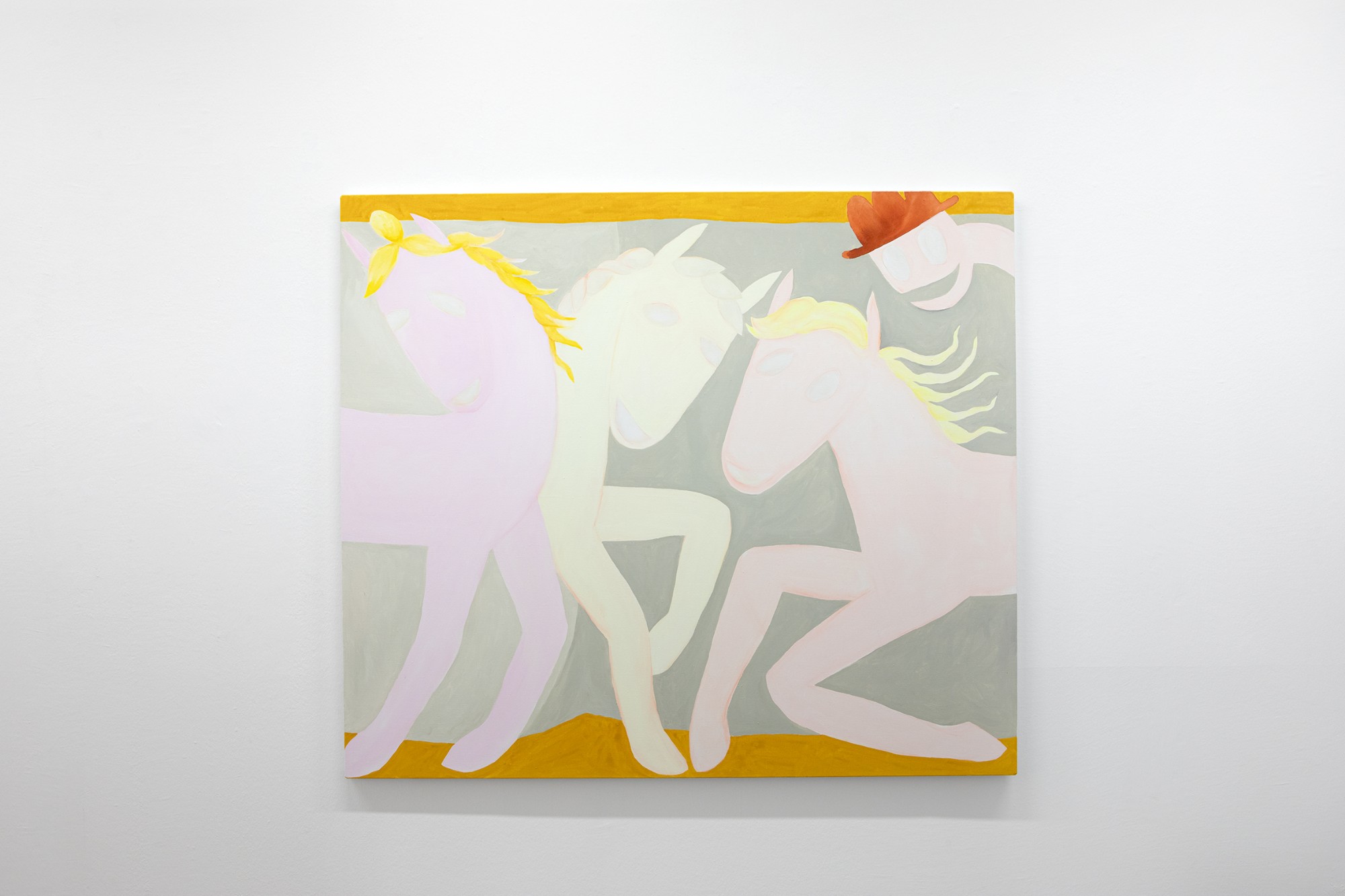 Sarah Bogner, Vier blasse Freunde, 2022, egg tempera, ink on canvas, 130 x 150 cm